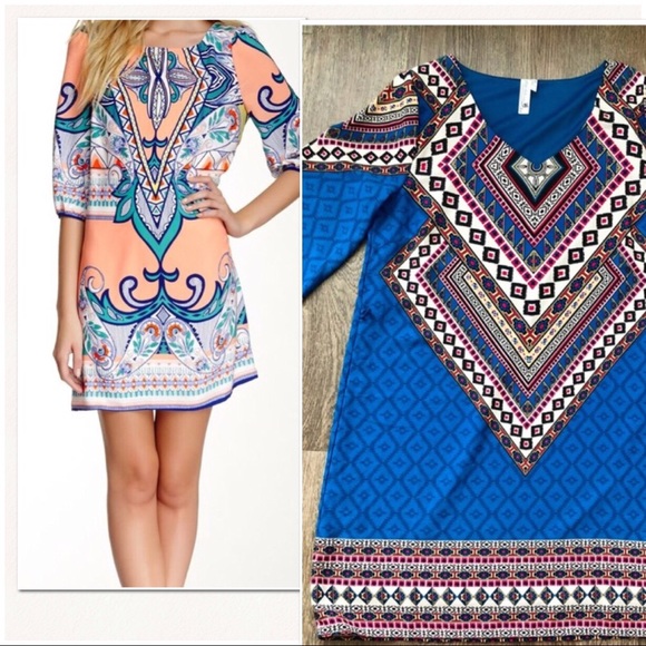 Pink Owl Dresses & Skirts - Must to go!! 🔔 3/4 sleeve printed shift dress